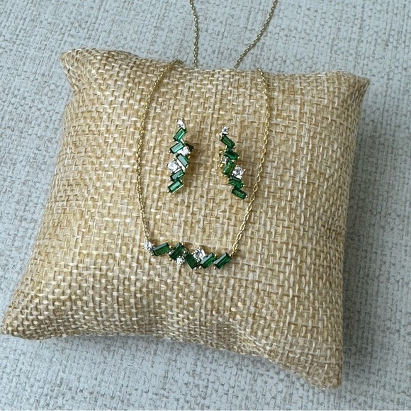 Adina Eden Emerald Green Baguette CZ Necklace Earring Set - Picture 1 of 7
